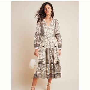 Anthropologie Tie Neck Boho Maxi Dress